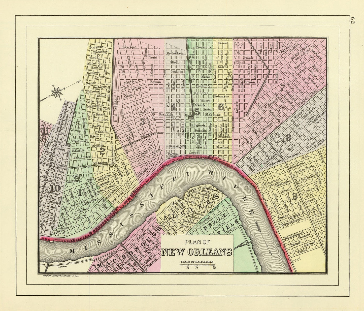 Vintage Map of New Orleans, Louisiana 1890