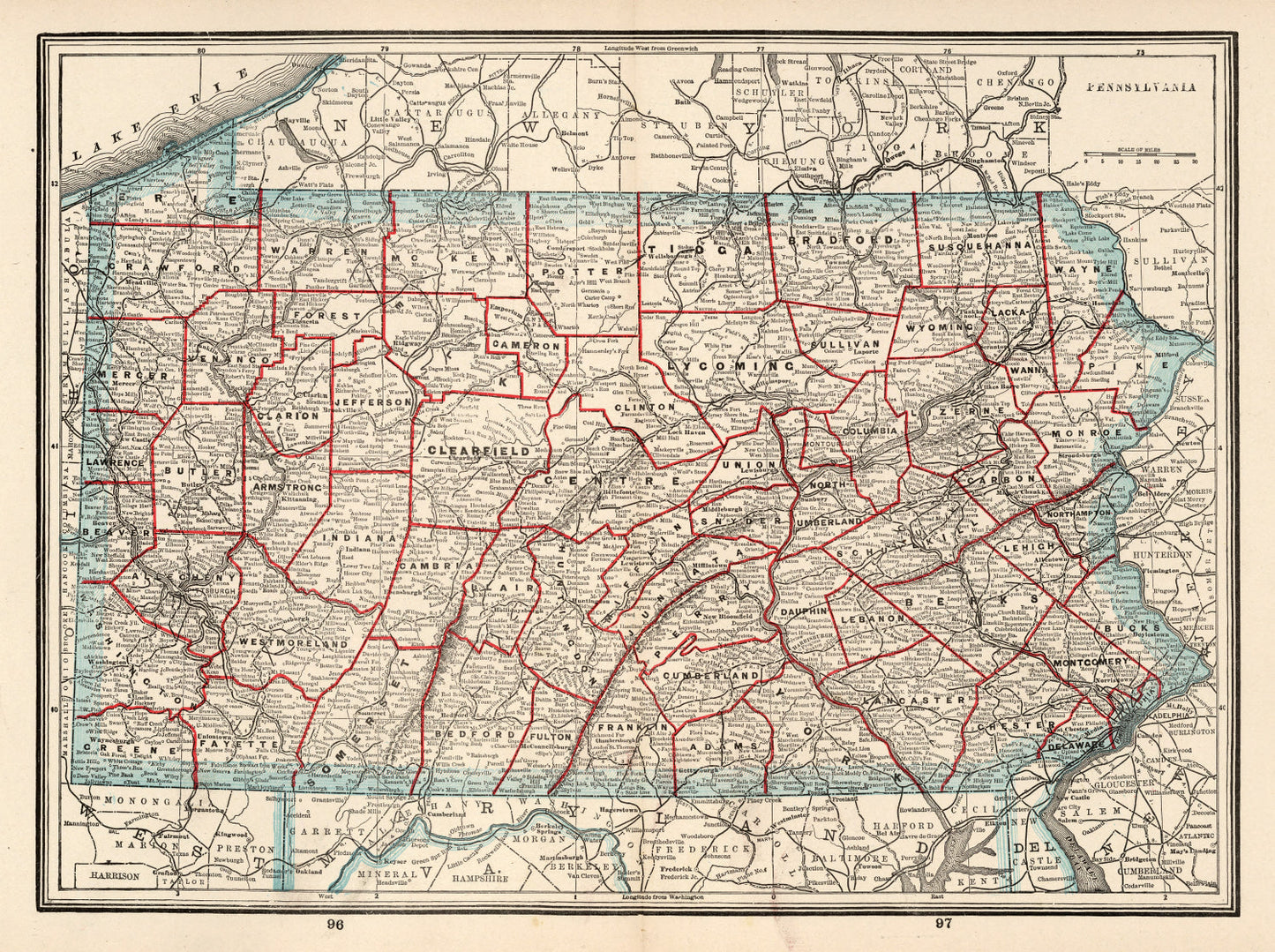 Vintage Map of Pennsylvania 1893