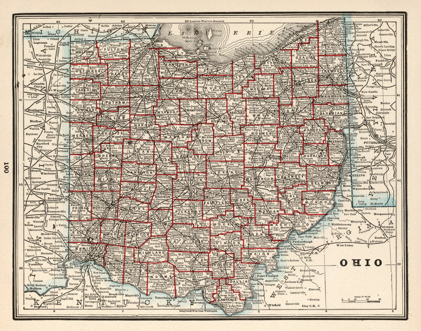 Vintage Map of Ohio 1893