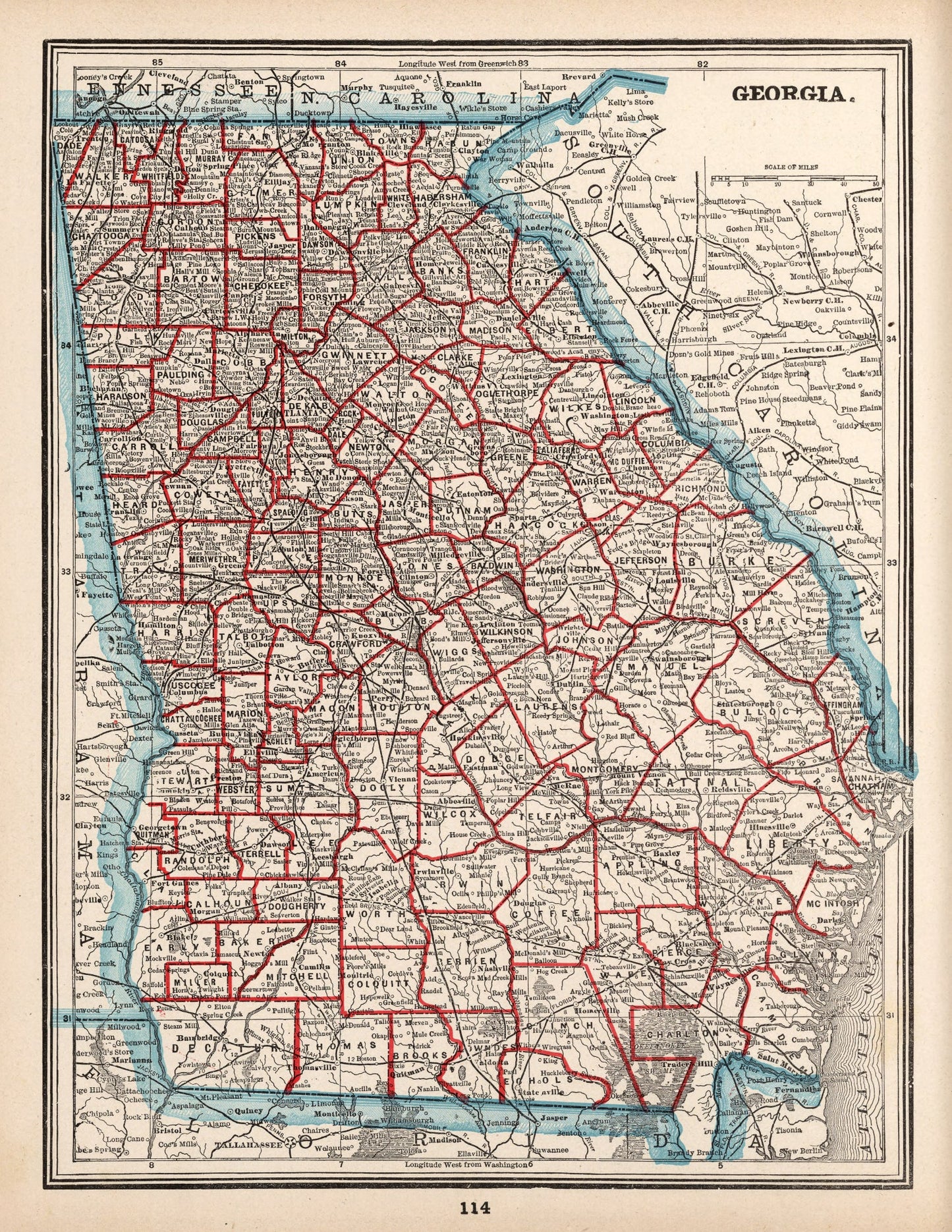 Vintage Map of Georgia 1893