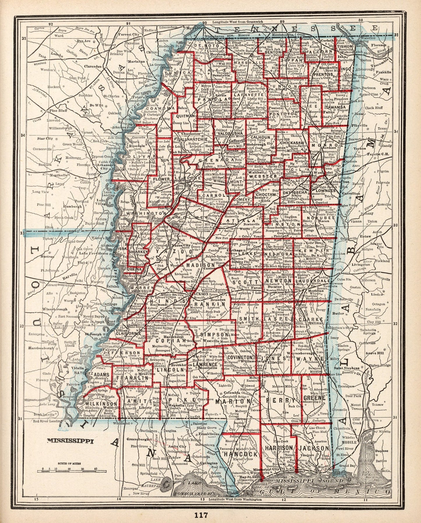 Vintage Map of Mississippi 1893