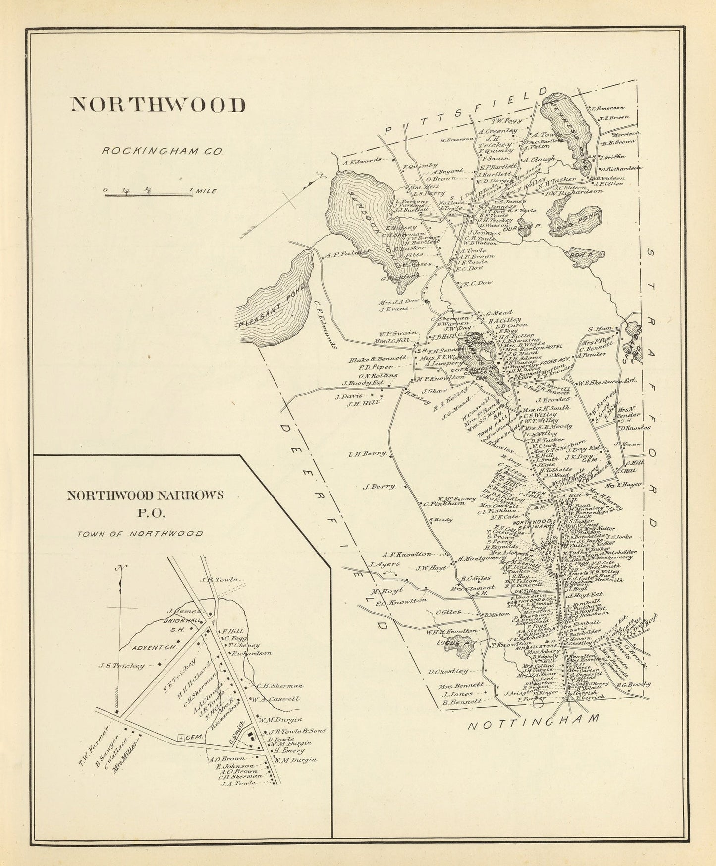 Vintage Map of Northwood, New Hampshire 1892