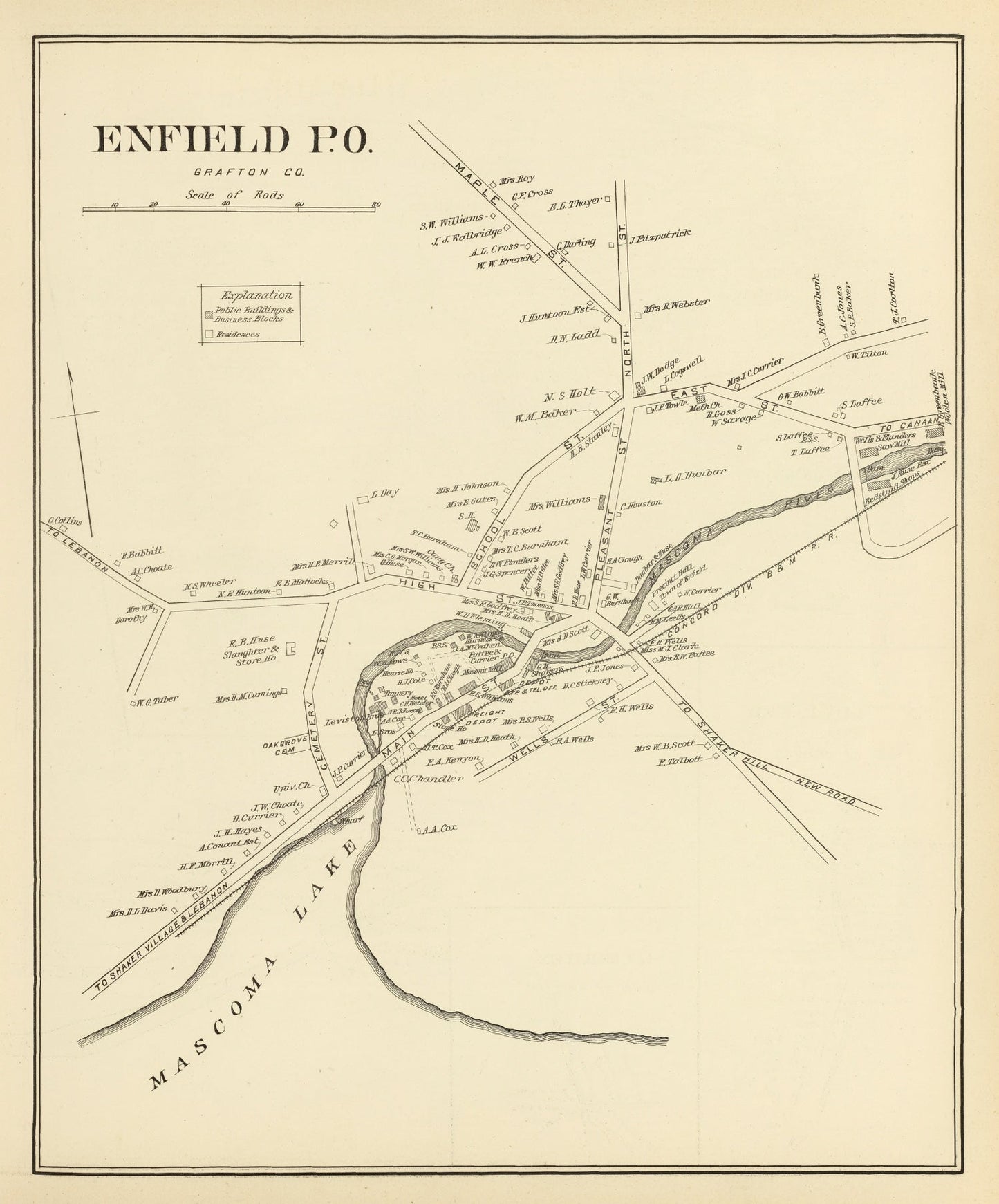Vintage Map of Enfield, New Hampshire 1892