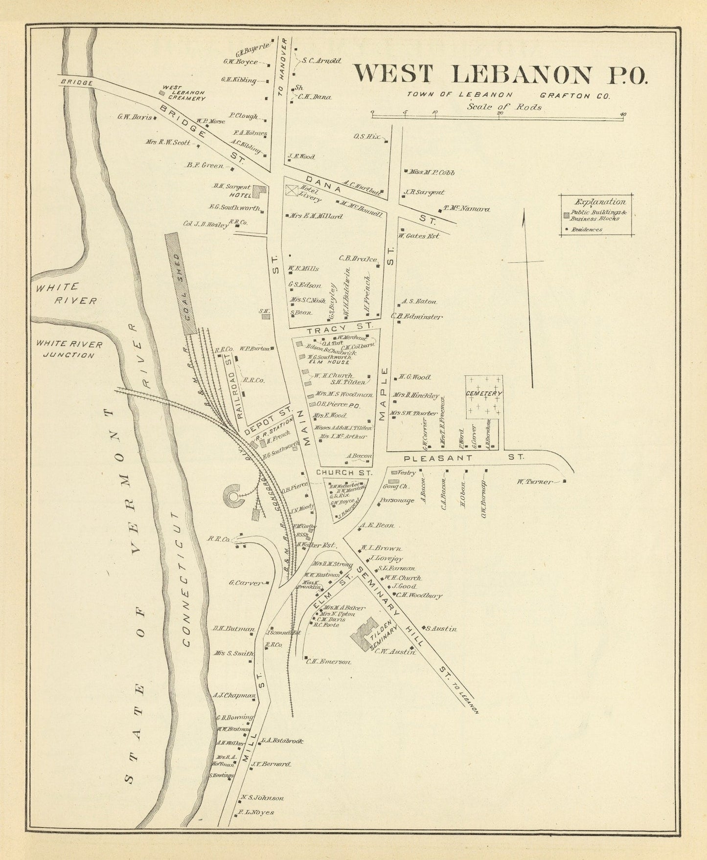 Vintage Map of West Lebanon, New Hampshire 1892