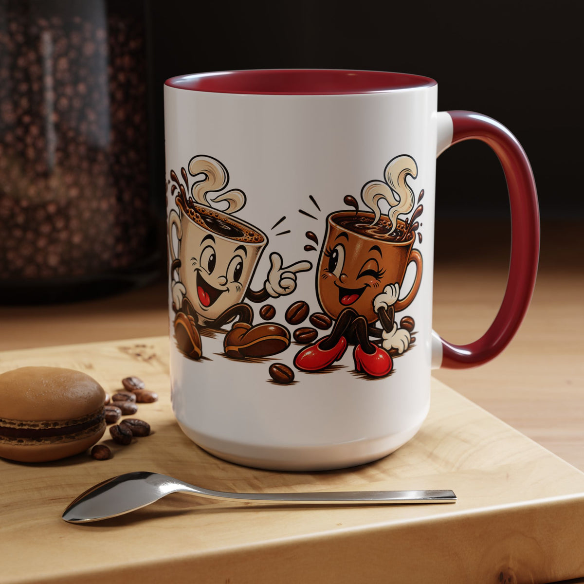 Coffee Cartoon Mug — Cute Dancing Coffee Cups Accent Mug