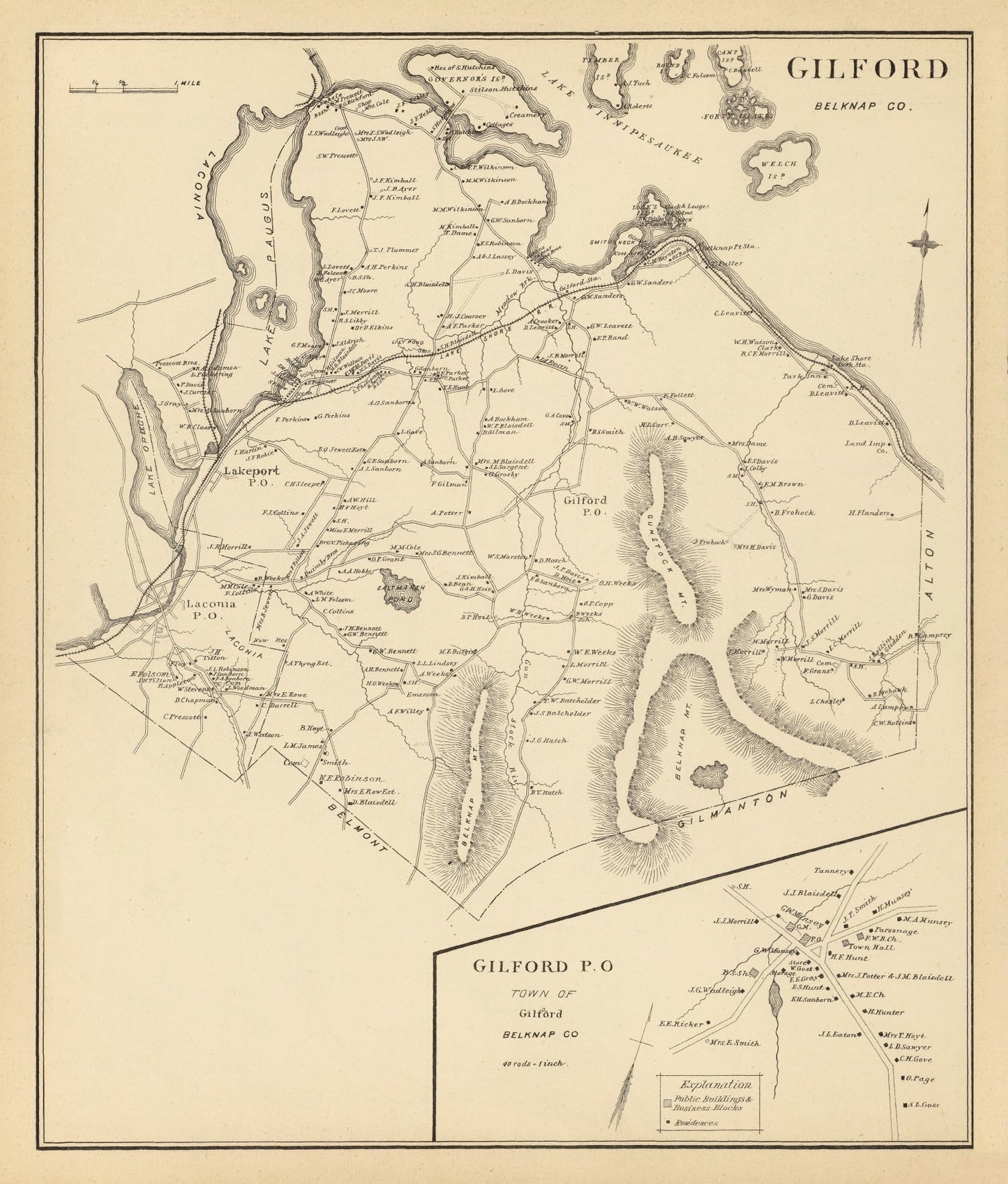Vintage Map of Gilford, New Hampshire 1892
