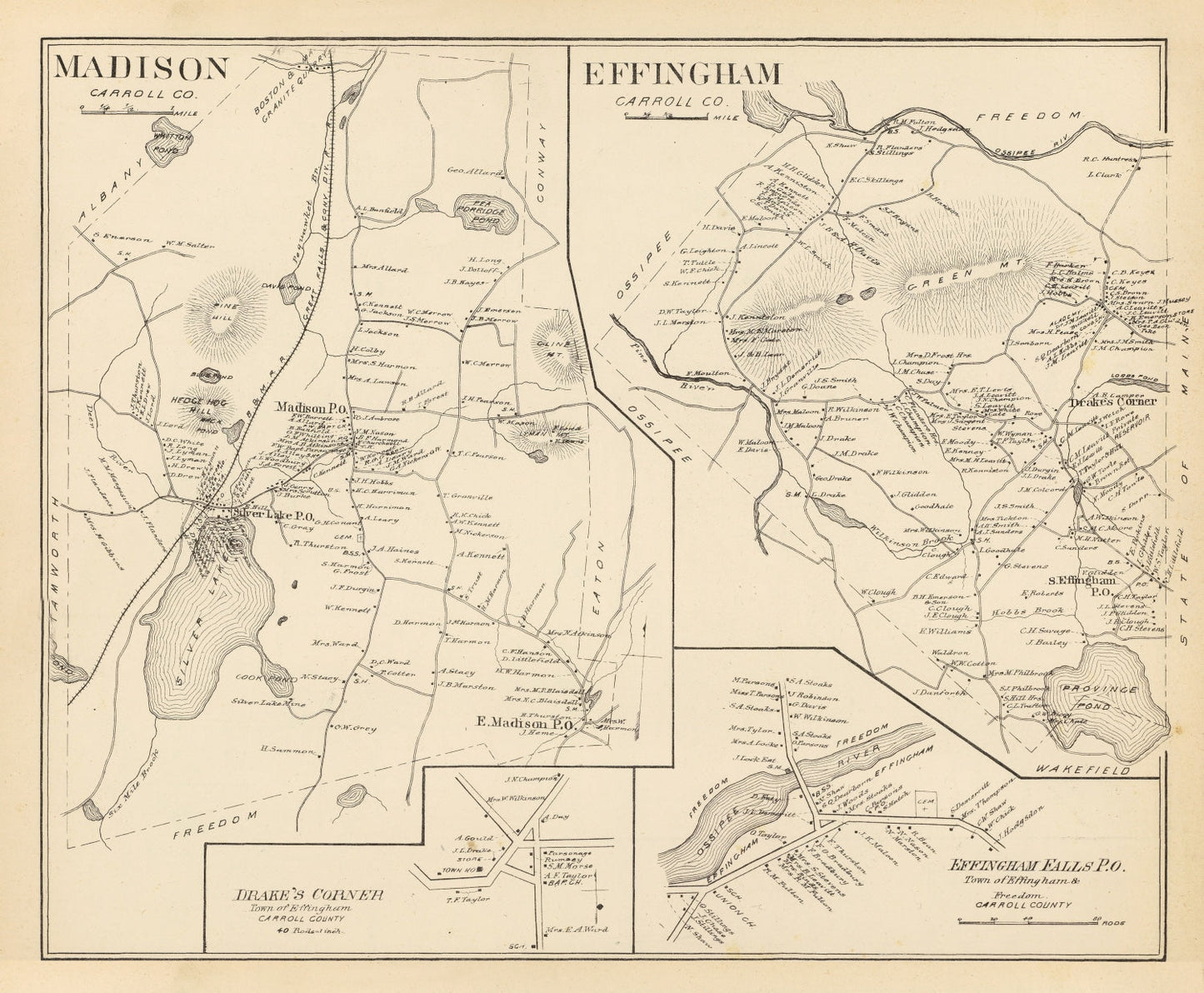 Vintage Map of Effingham, New Hampshire 1892