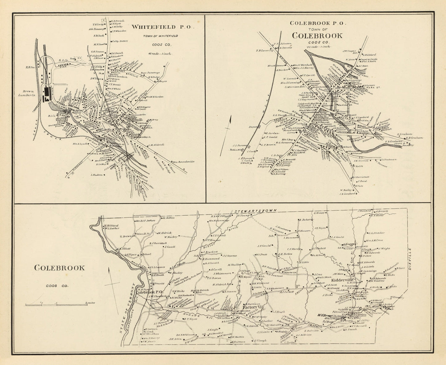 Vintage Map of Colebrook, New Hampshire 1892