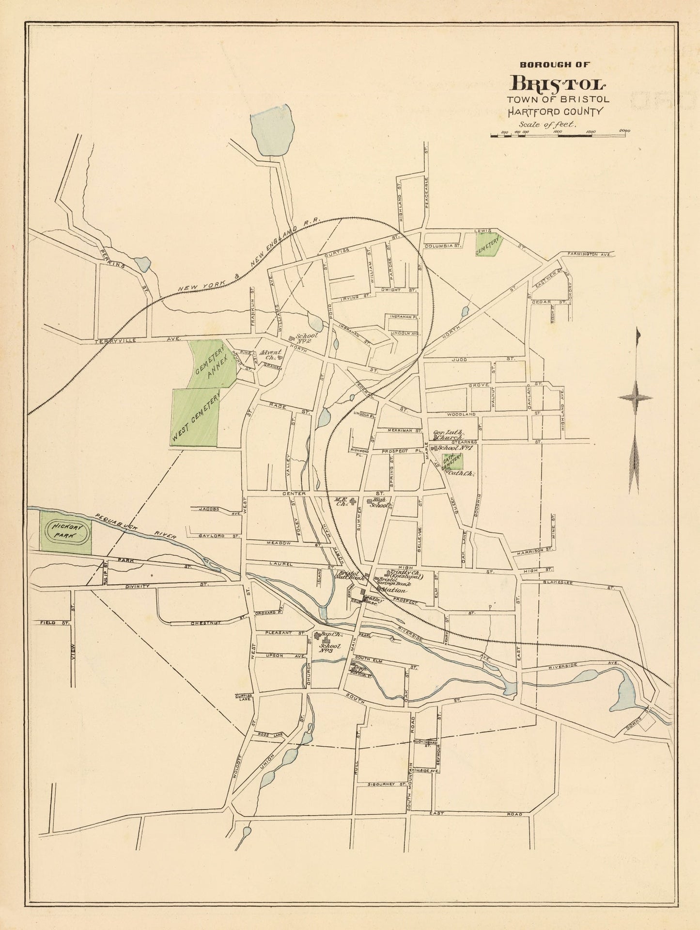 Vintage Map of Bristol, Connecticut 1893