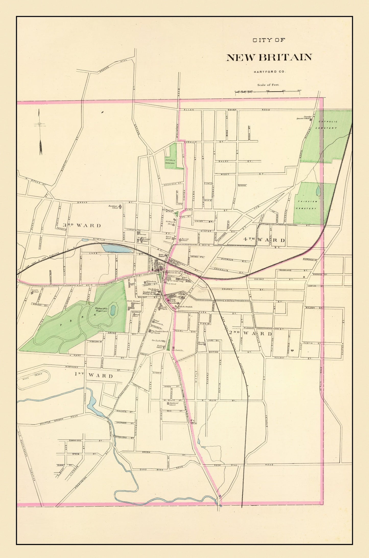 Vintage Map of New Britain, Connecticut 1893