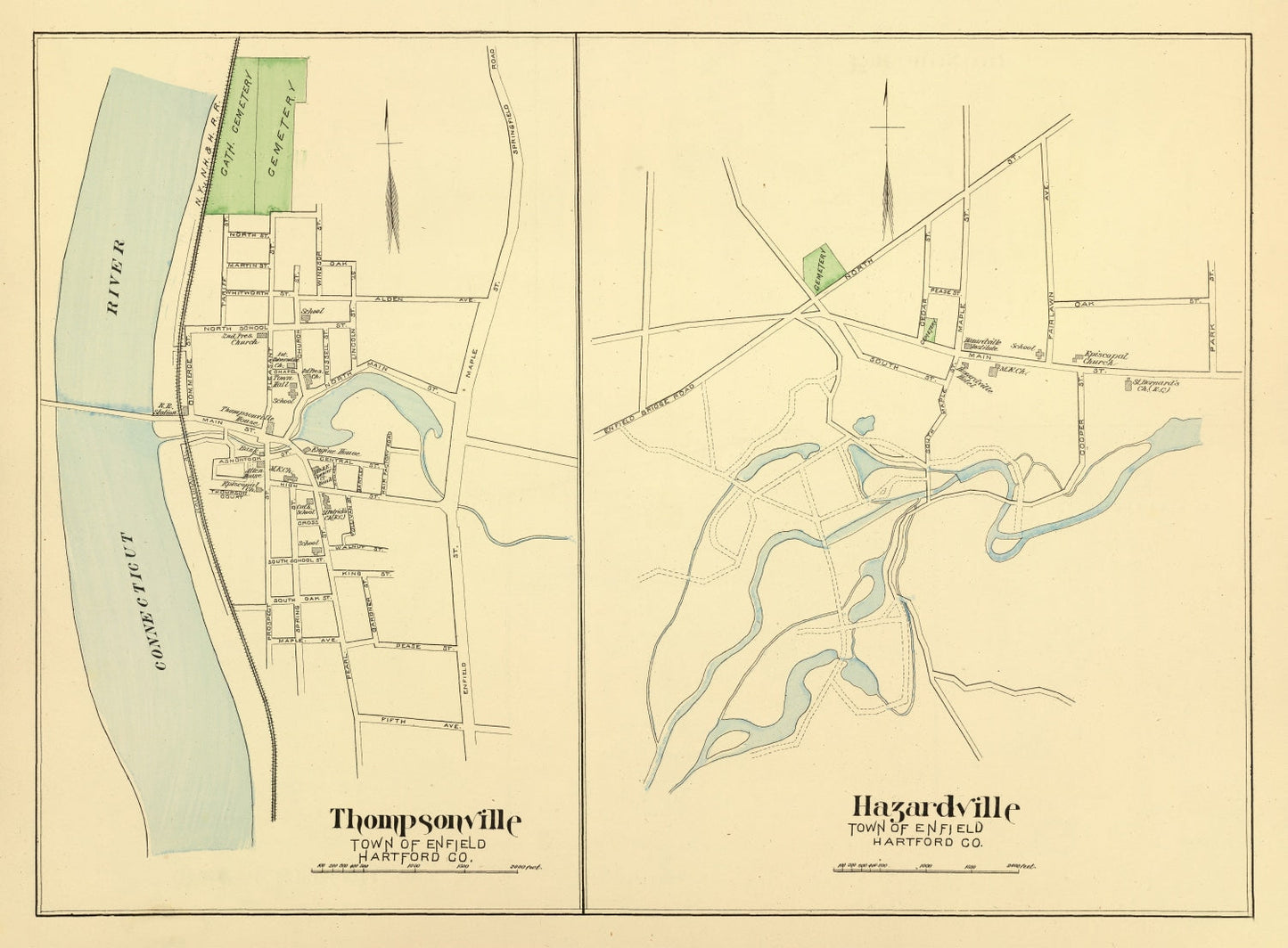 Vintage Map of Hazardville, Connecticut 1893