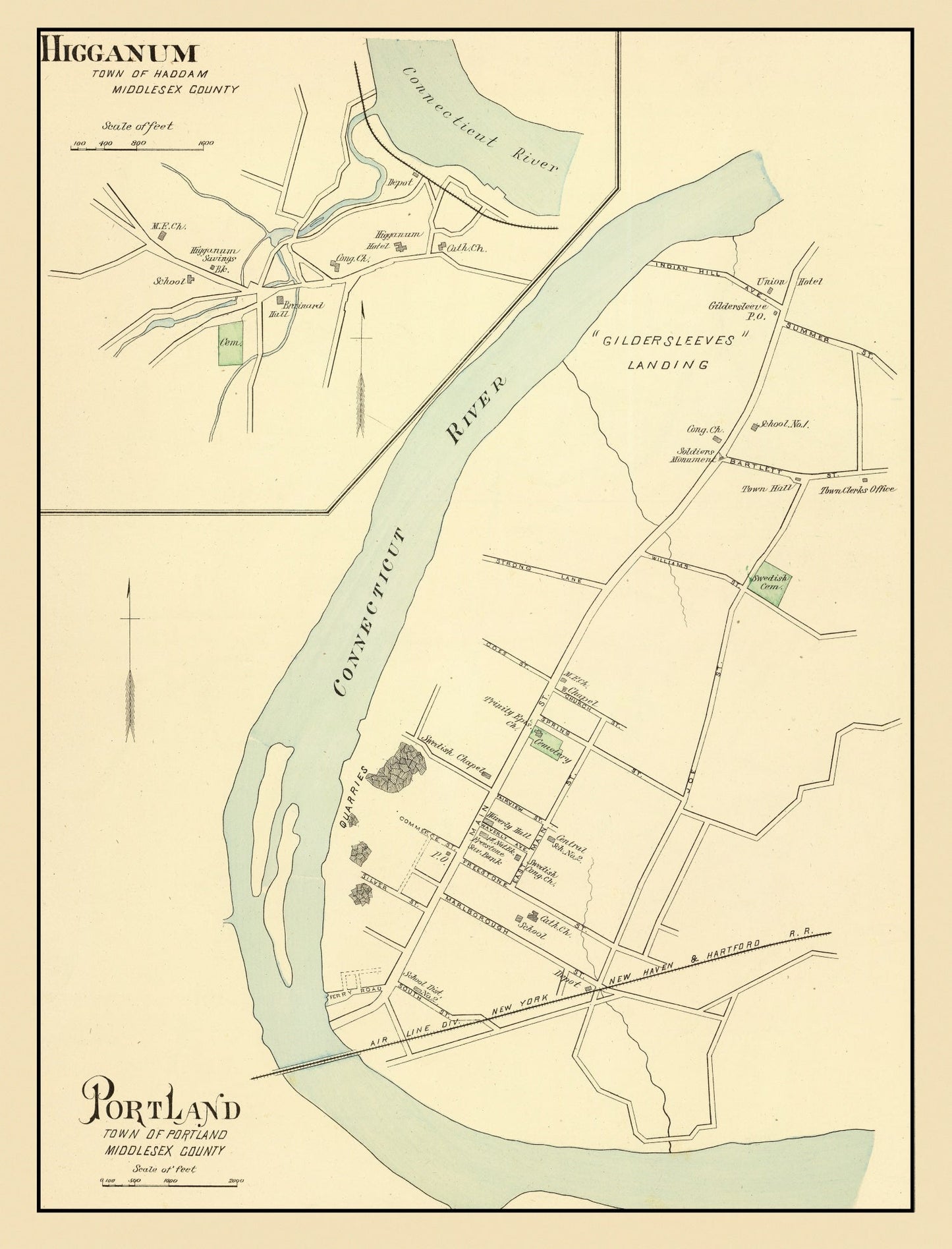 Vintage Map of Higganum, Connecticut 1893