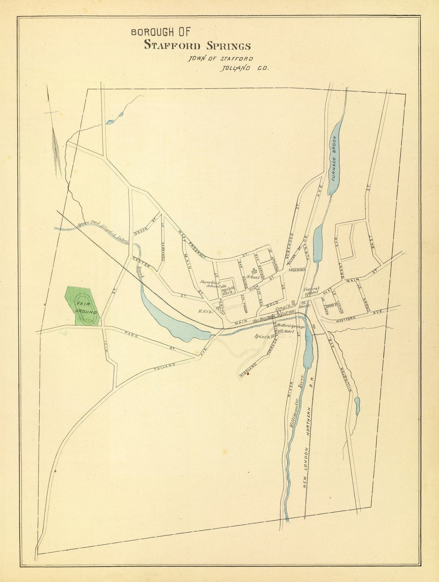 Vintage Map of Stafford Springs, Connecticut 1893