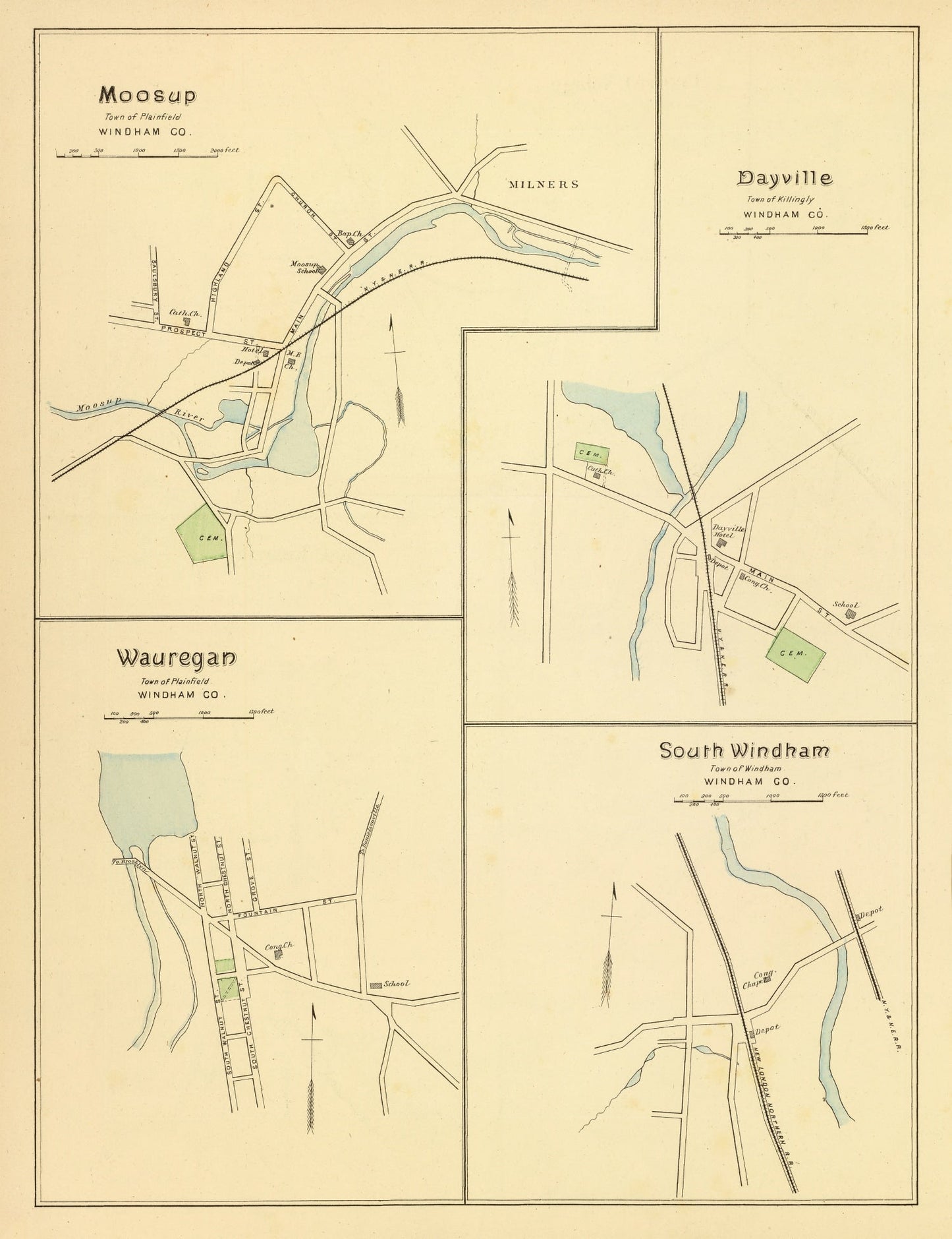 Vintage Map of Dayville, Connecticut 1893