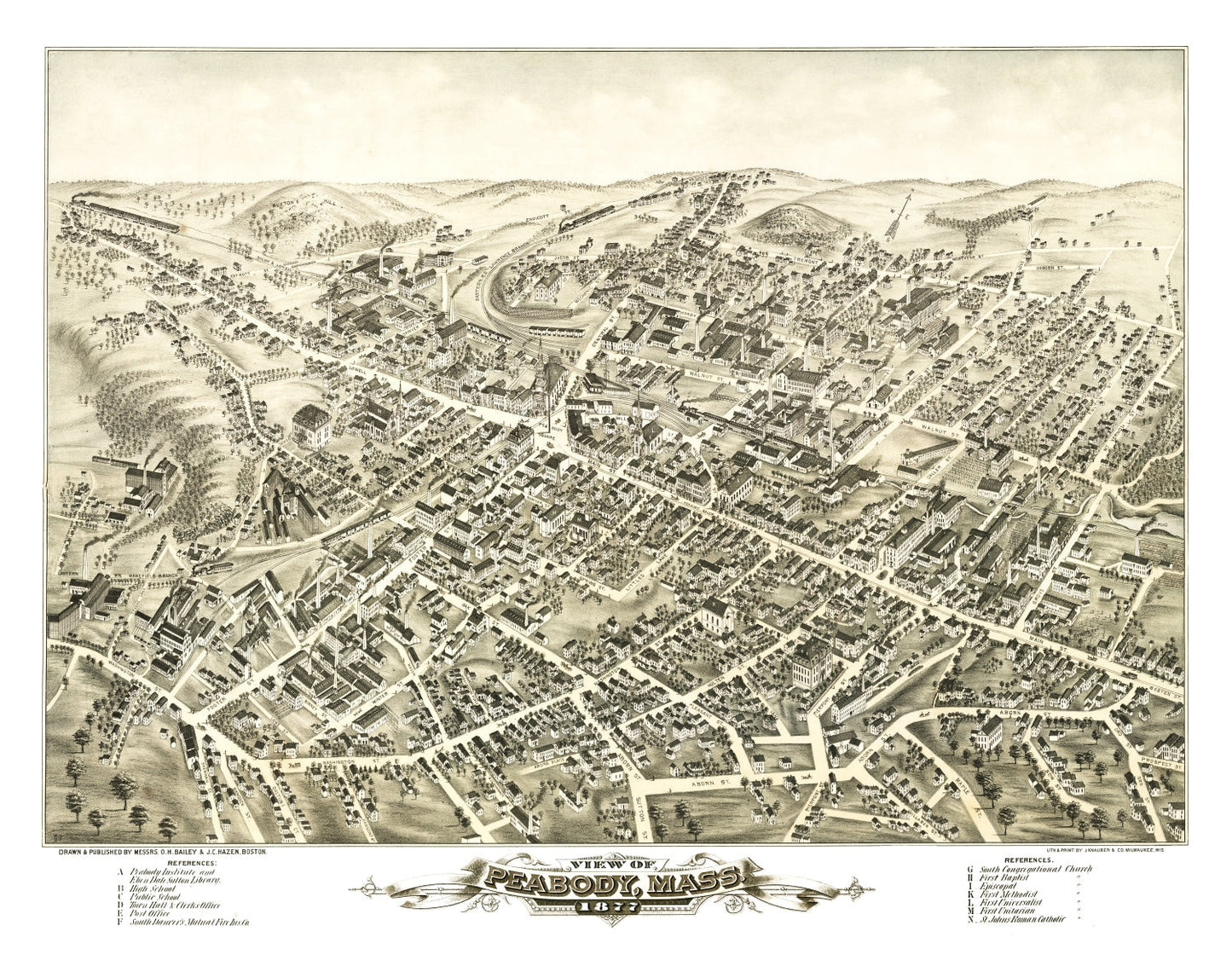 Vintage Map of Peabody, Massachusetts 1877