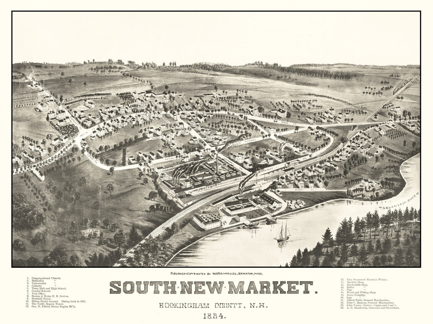 Vintage Map of South New Market, New Hampshire 1884