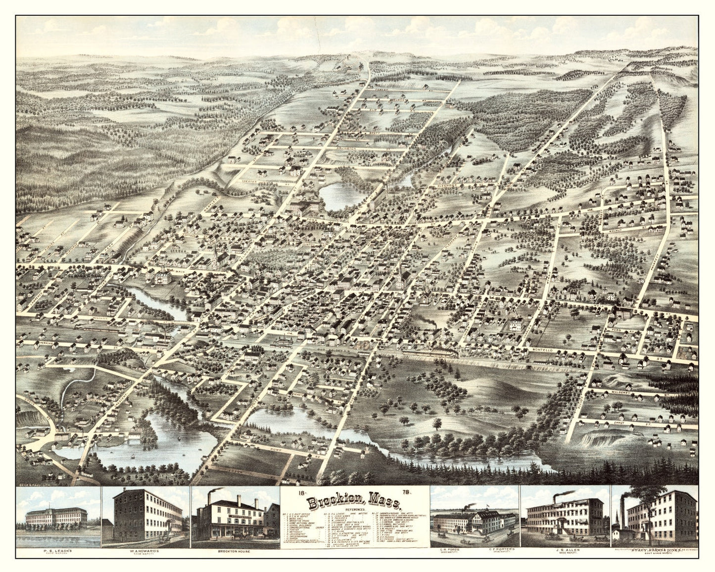 Vintage Map of Brockton, Massachusetts 1878