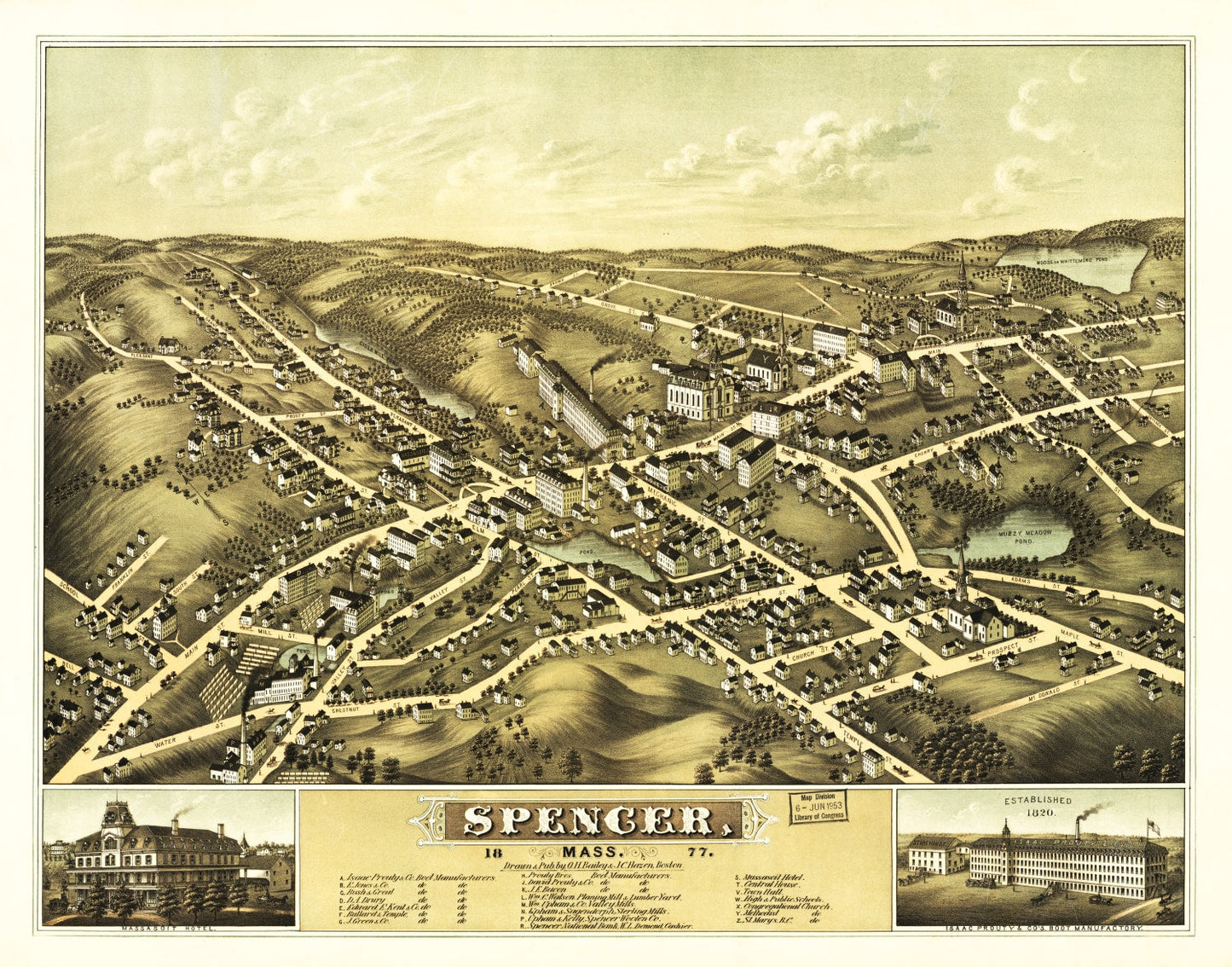 Vintage Map of Spencer, Massachusetts 1877