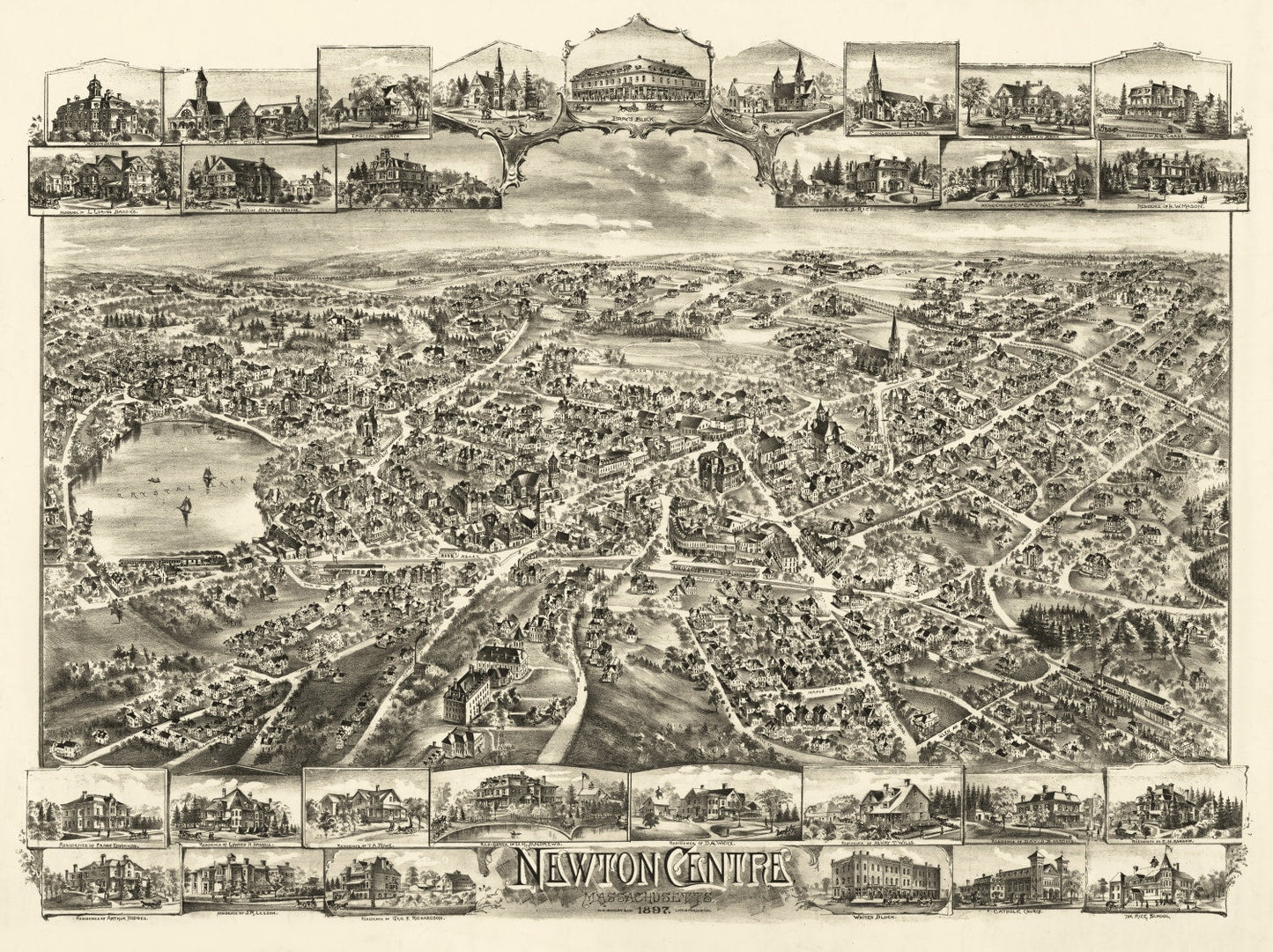 Vintage Map of Newton Centre, Massachusetts 1897