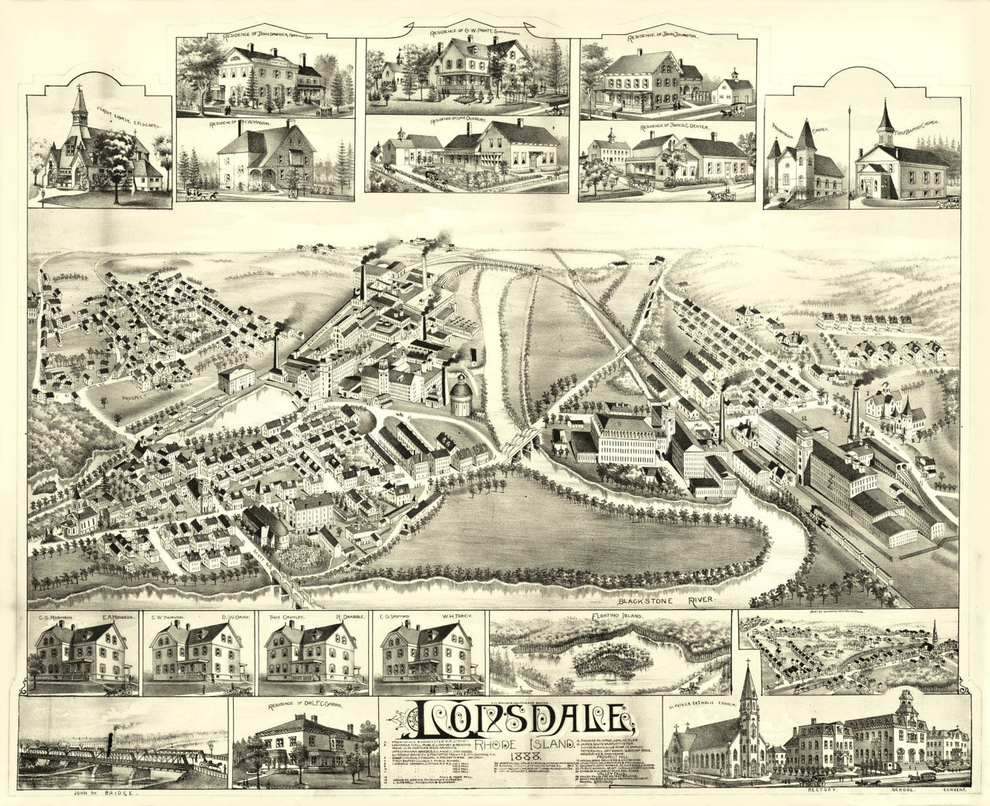 Vintage Map of Lonsdale, Rhode Island 1888