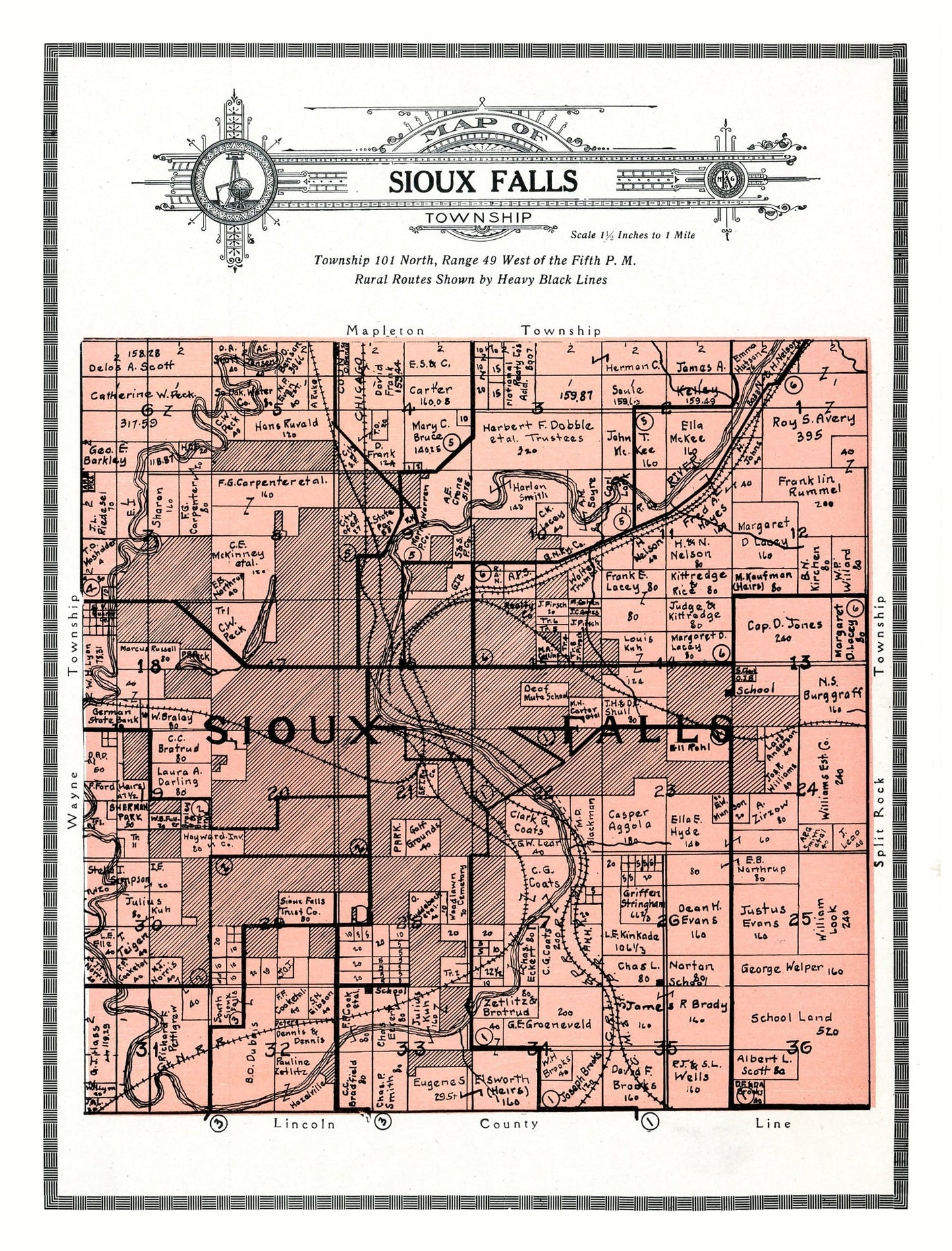 Vintage Map of Sioux Falls Township, Minnehaha County, South Dakota 1913