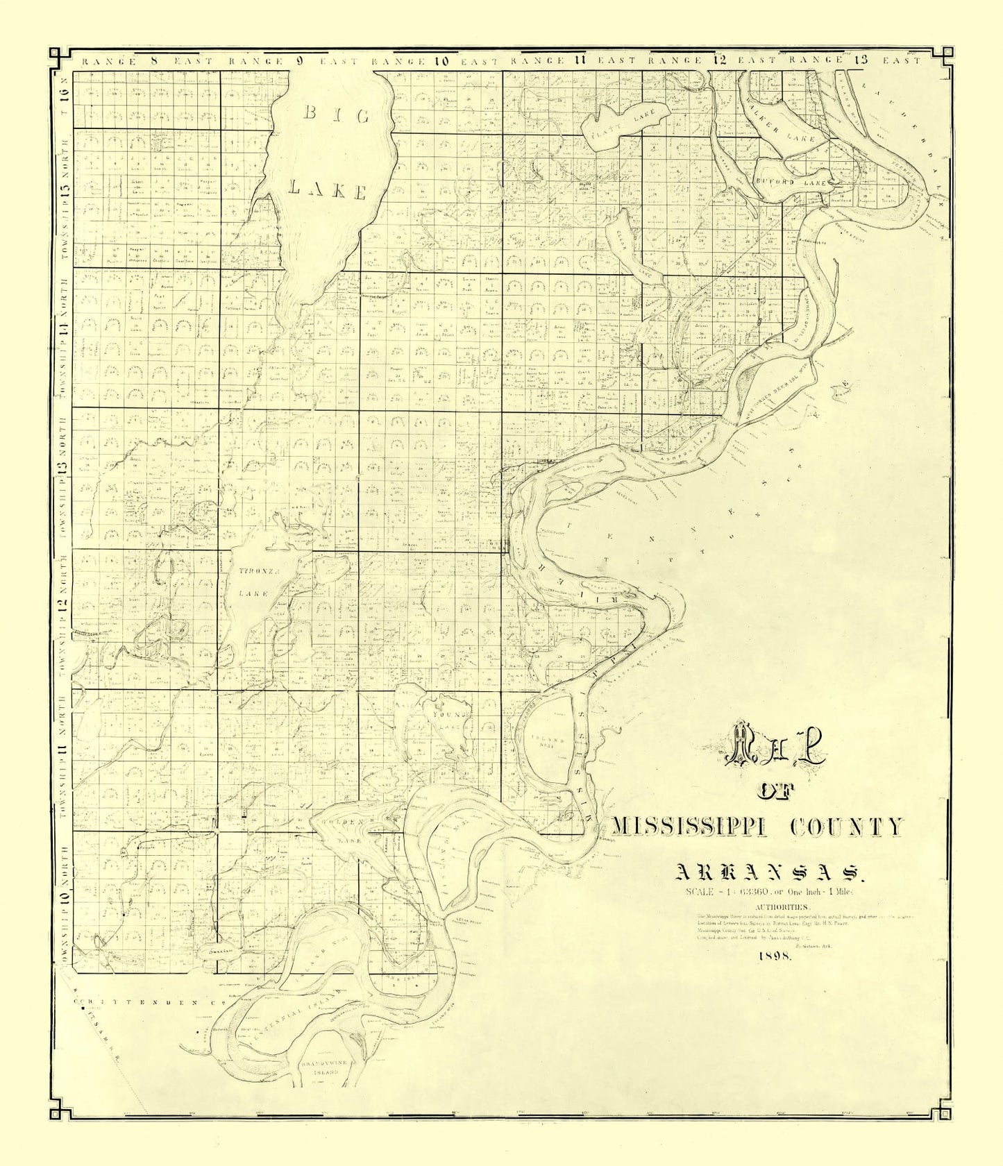 Vintage Map of Mississippi County, Arkansas 1898