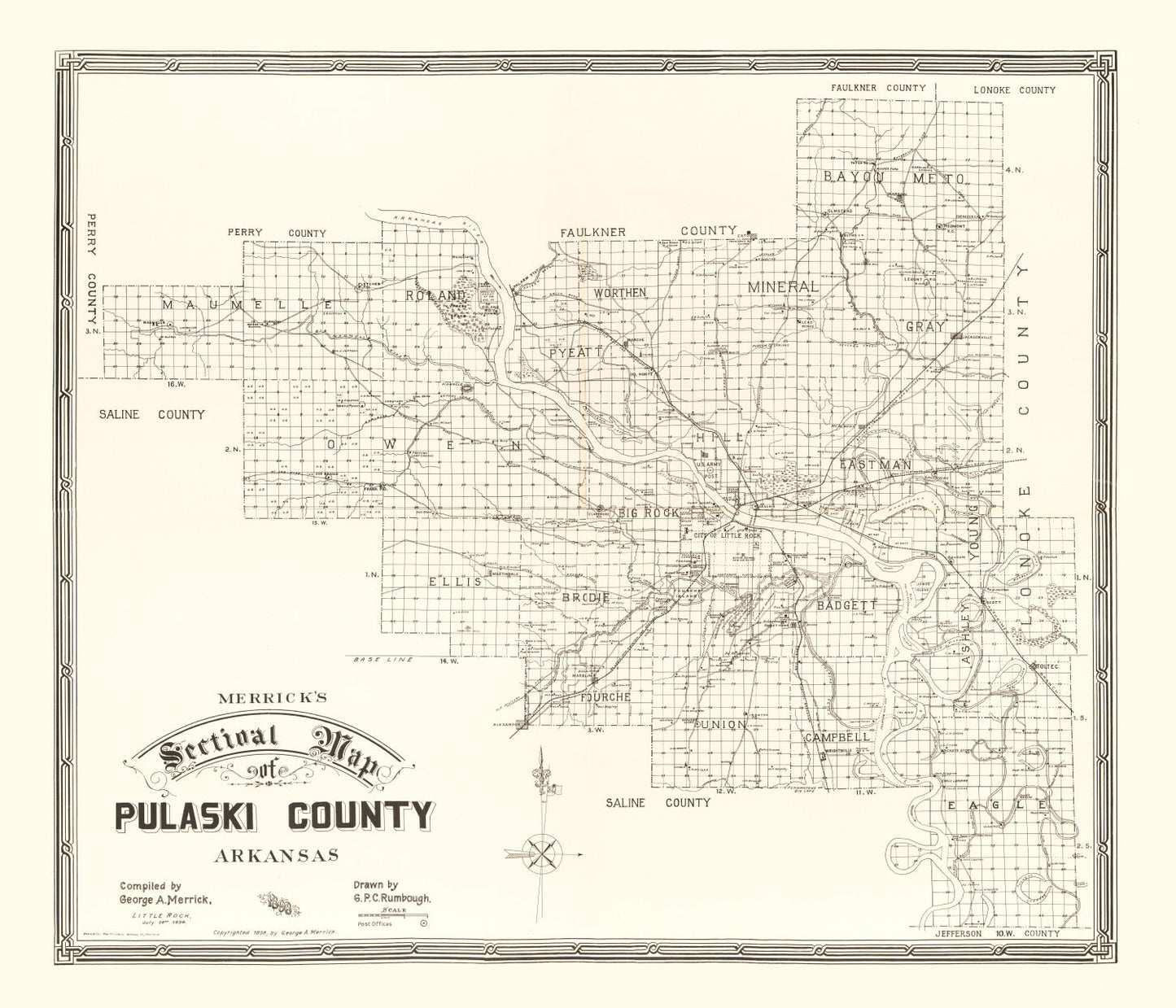 Vintage Map of Pulaski County, Arkansas 1898