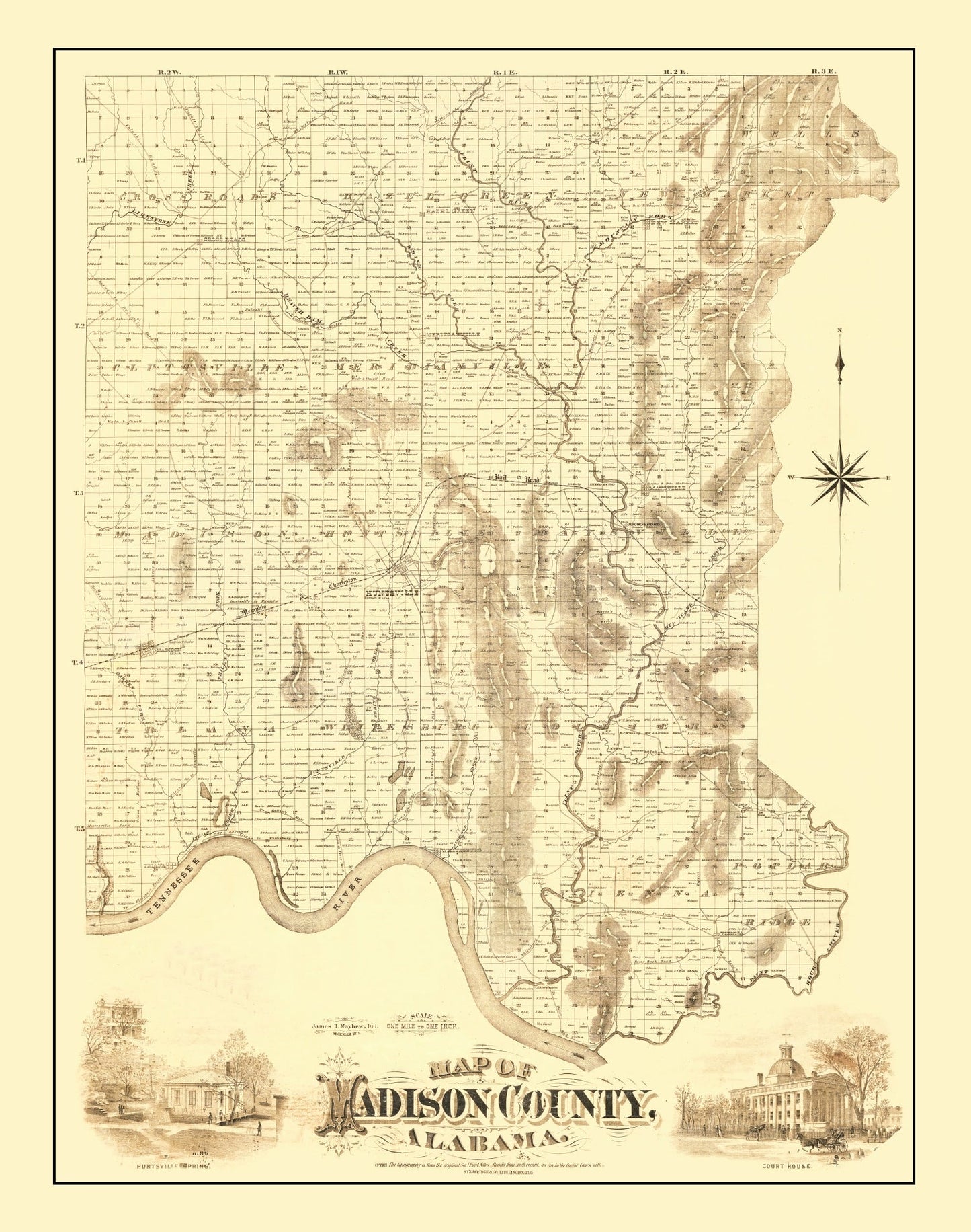 Vintage Map of Madison County, Alabama 1875