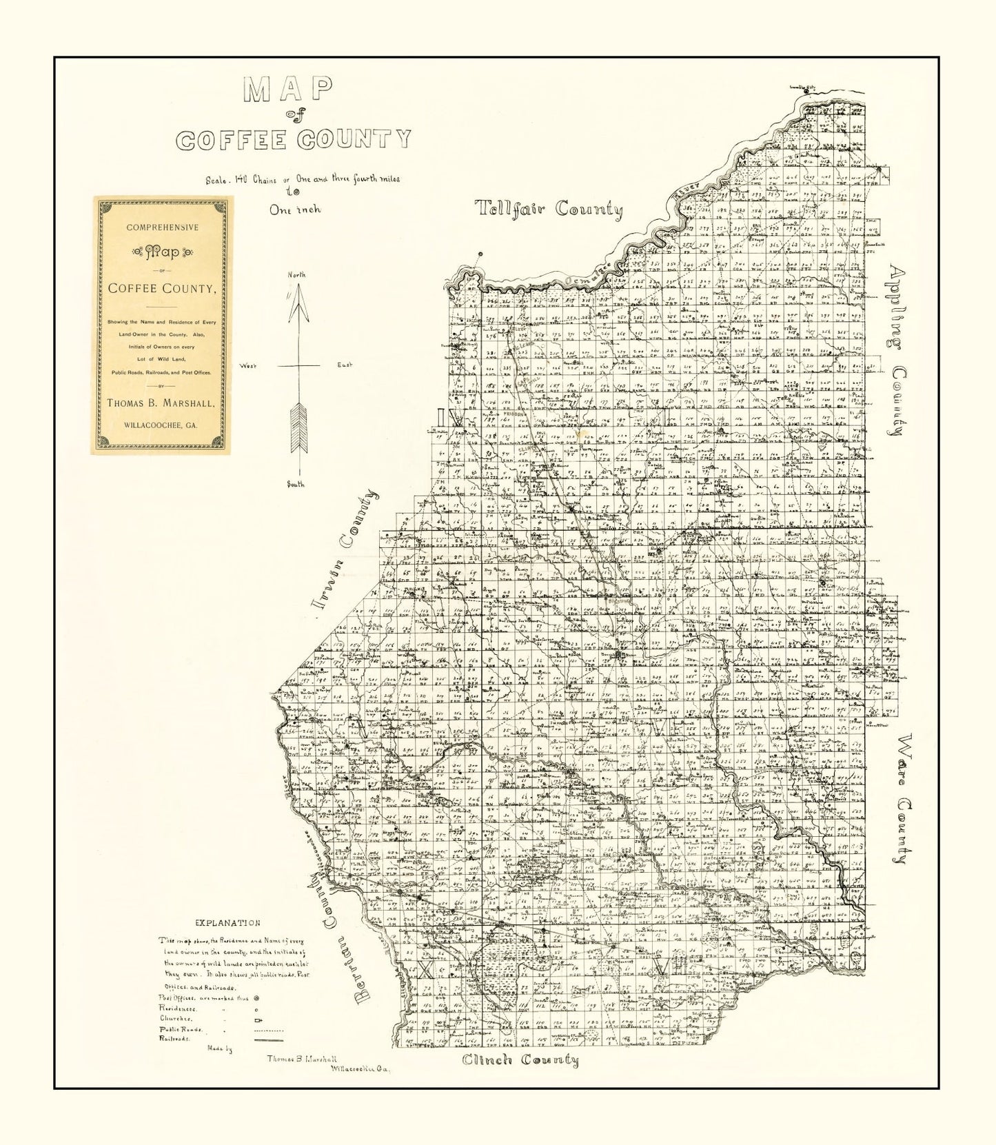 Vintage Map of Coffee County, Georgia 1891