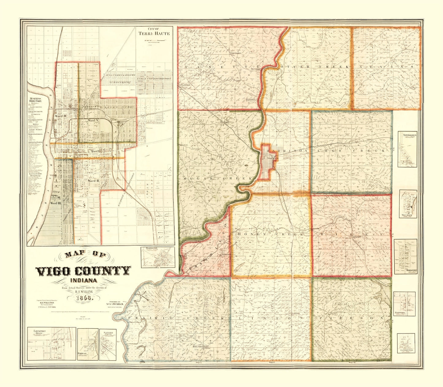 Vintage Map of Vigo County, Indiana 1858