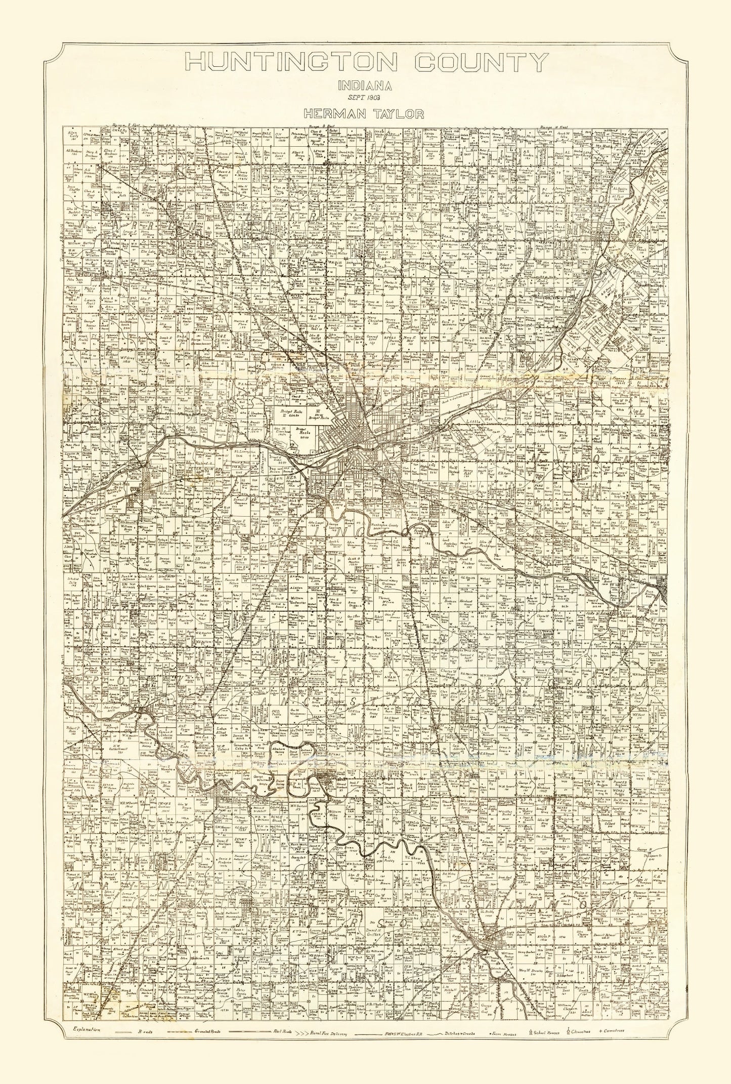 Vintage Map of Huntington County, Indiana 1903