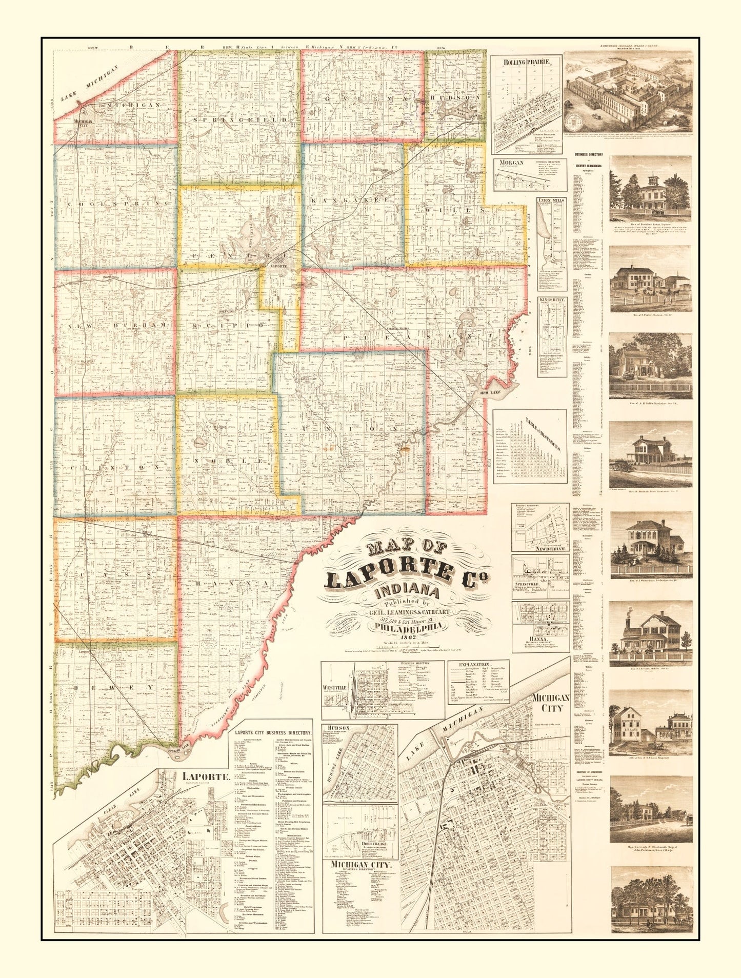 Vintage Map of La Porte County, Indiana 1866