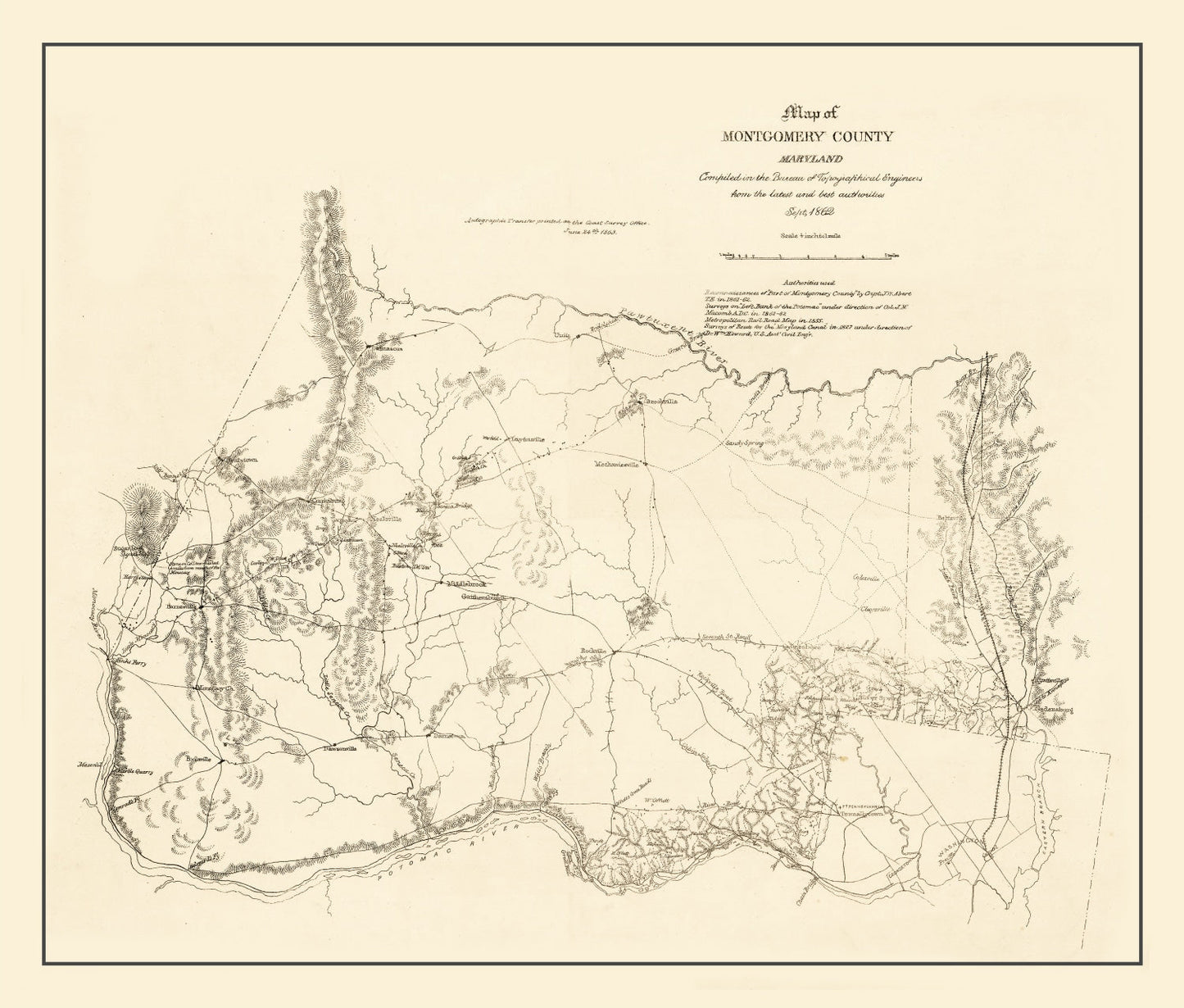 Vintage Map of Montgomery County, Maryland 1862