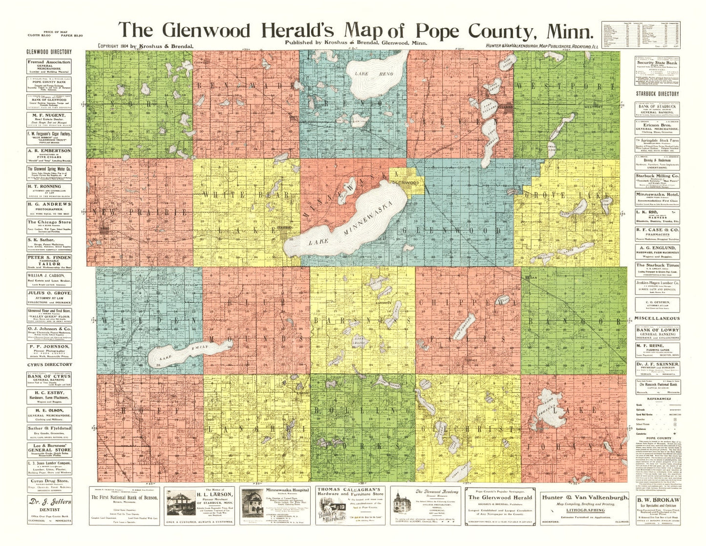 Vintage Map of Pope County, Minnesota 1901