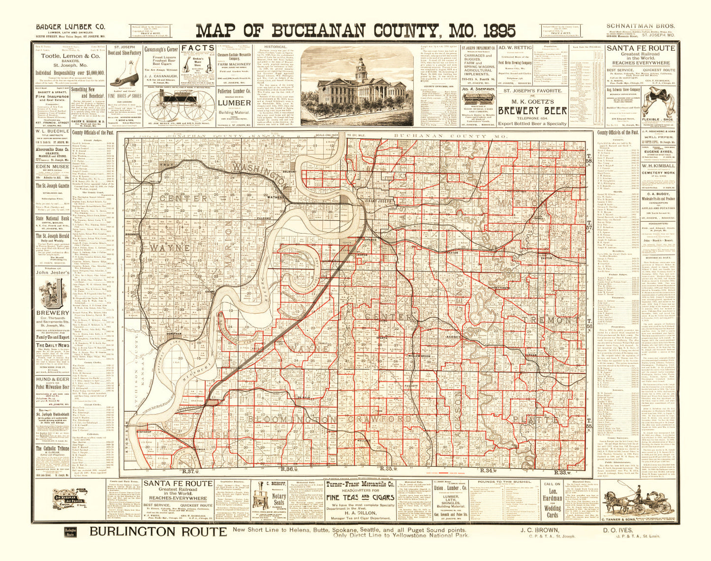 Vintage Map of Buchanan County, Missouri 1895