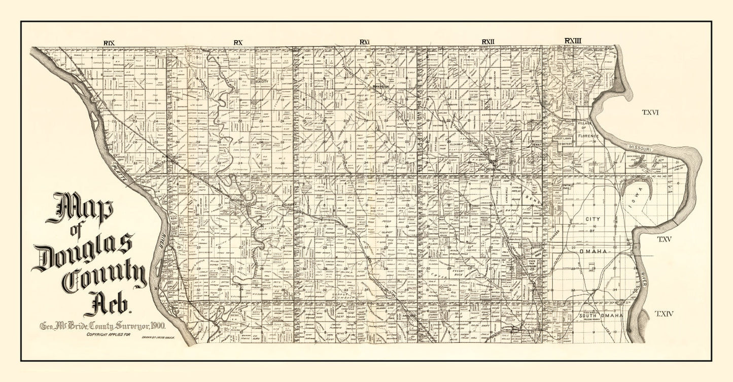 Vintage Map of Douglas County, Nebraska 1900