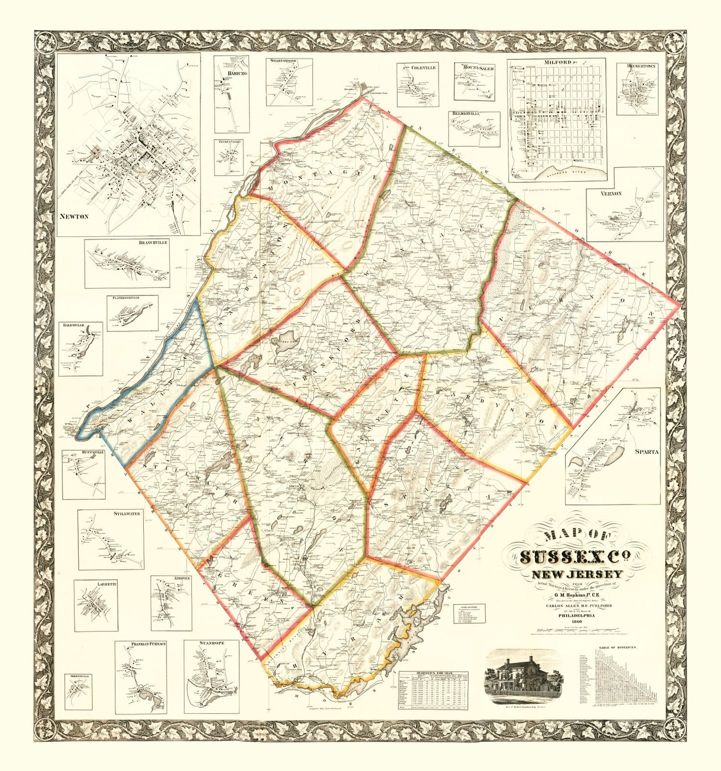 Vintage Map of Sussex County, New Jersey 1860
