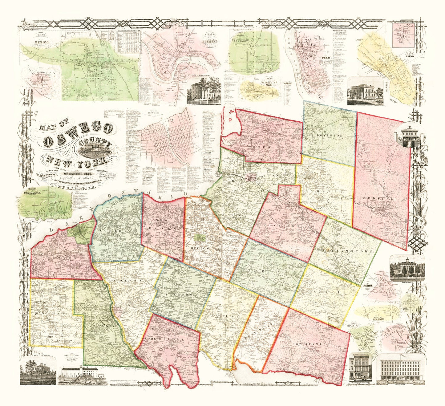 Vintage Map of Oswego County, New York 1854