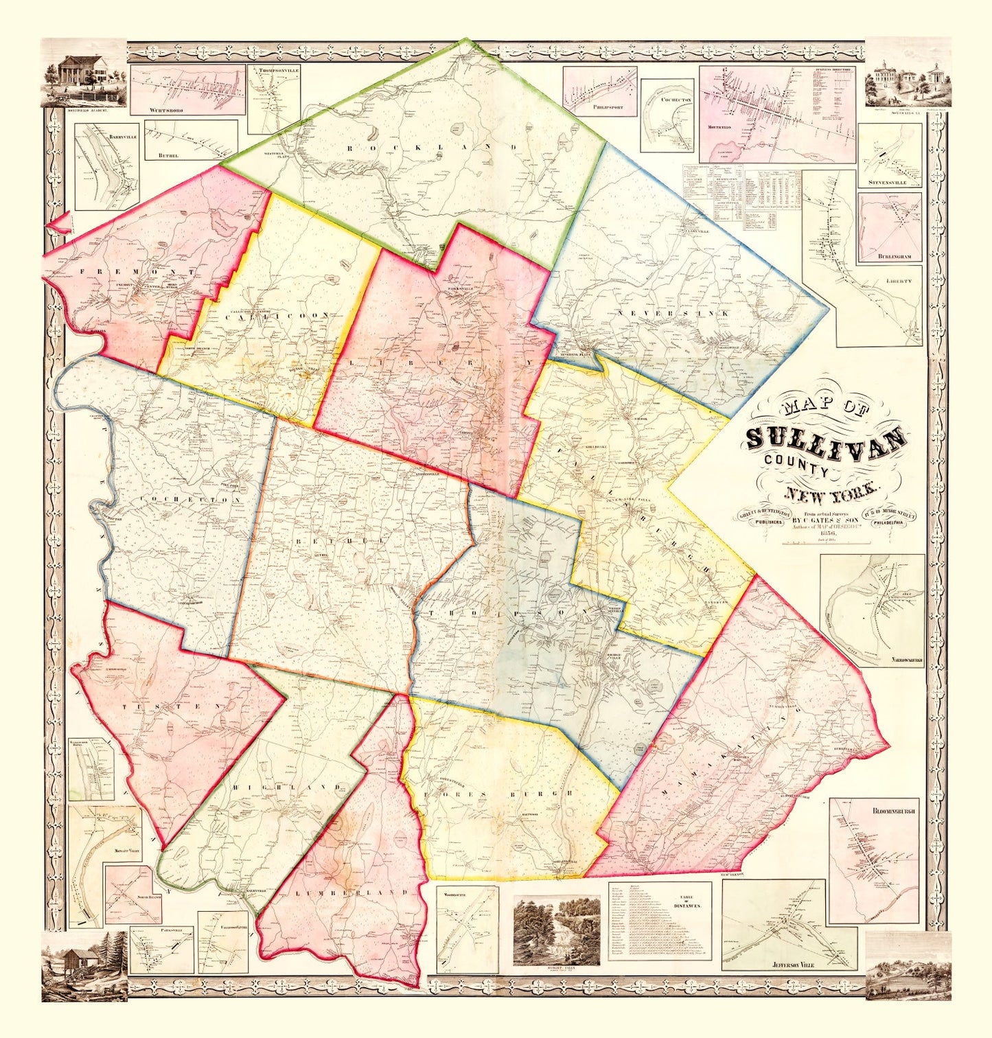 Vintage Map of Sullivan County, New York 1856
