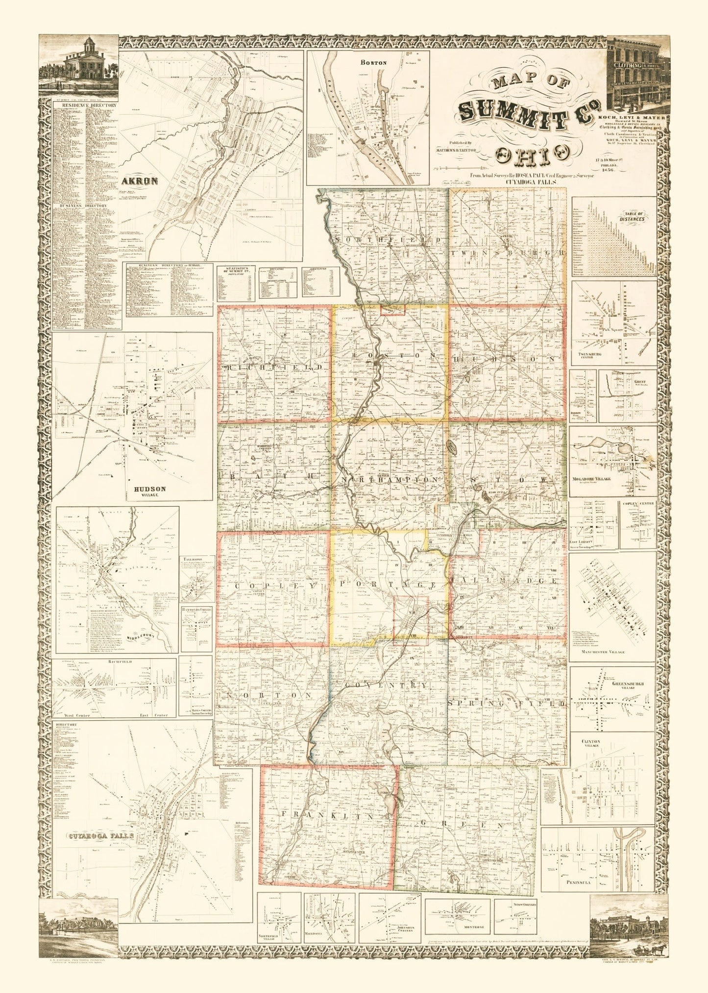 Vintage Map of Summit County, Ohio 1856