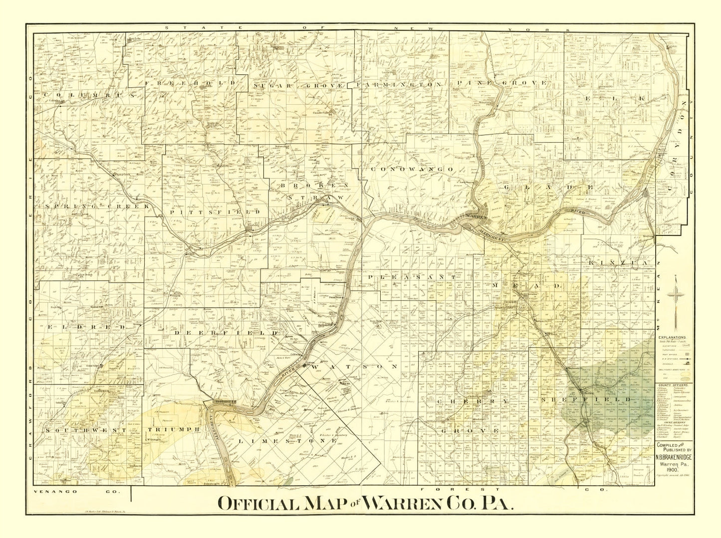 Vintage Map of Warren County, Pennsylvania 1900