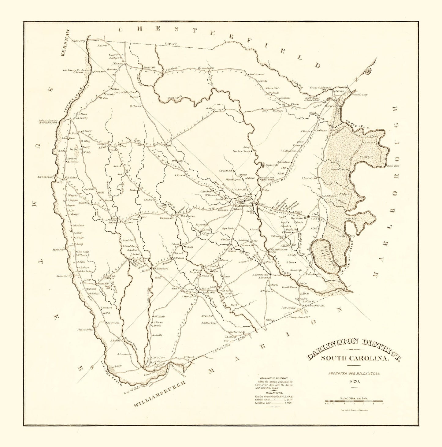 Vintage Map of Darlington County, South Carolina 1825
