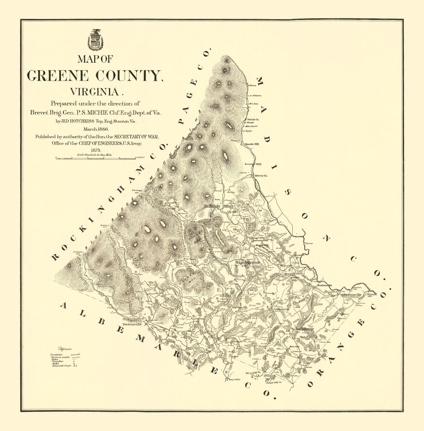 Vintage Map of Greene County, Virginia 1875