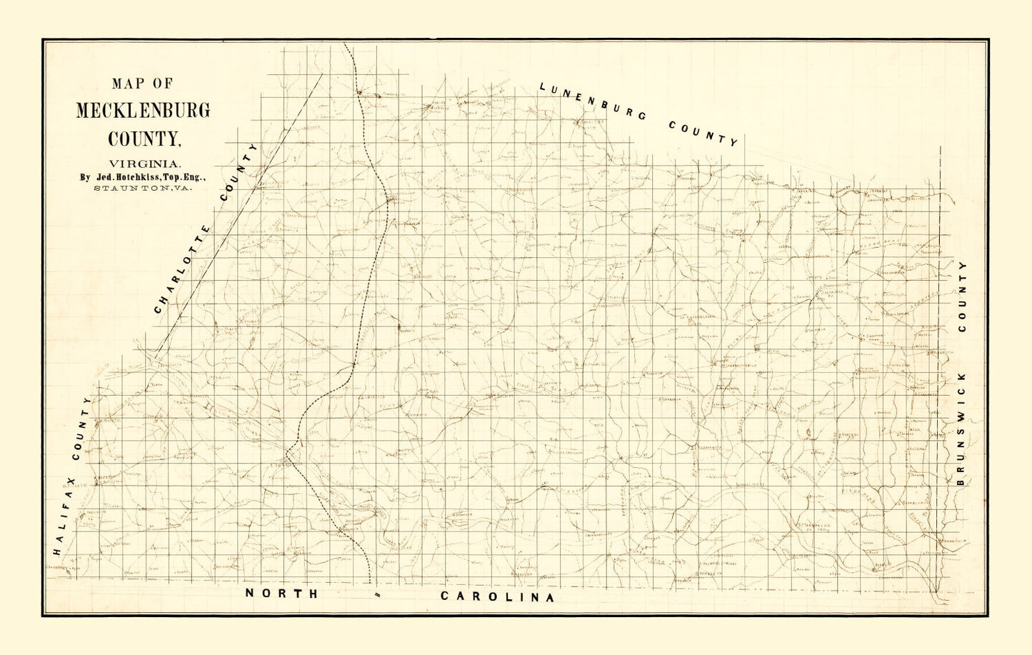 Vintage Map of Mecklenburg County, Virginia 1860