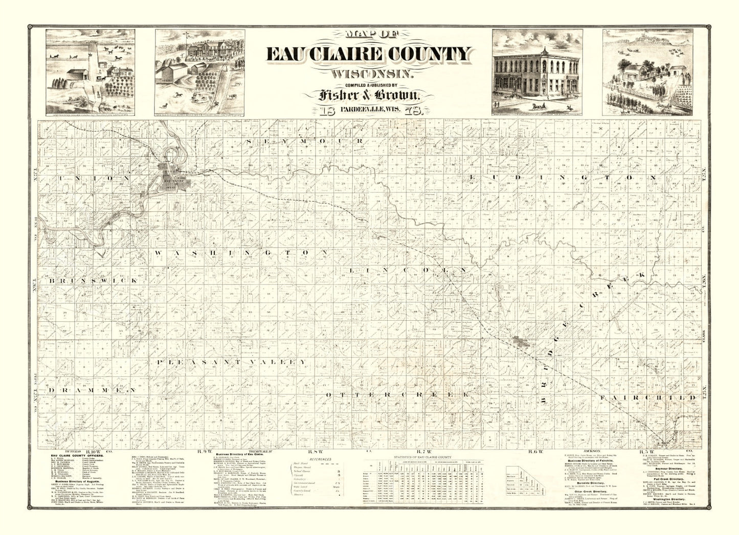 Vintage Map of Eau Claire County, Wisconsin 1878