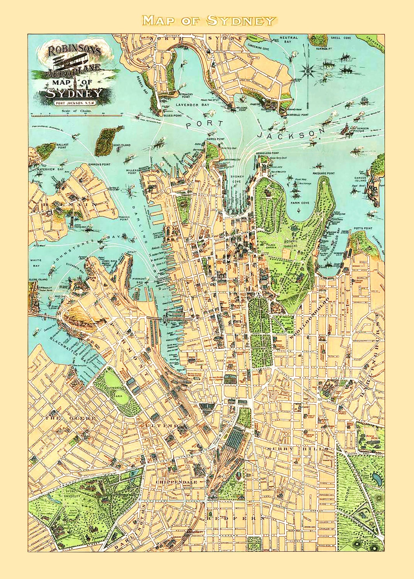 Vintage Map of Sydney, Australia 1909