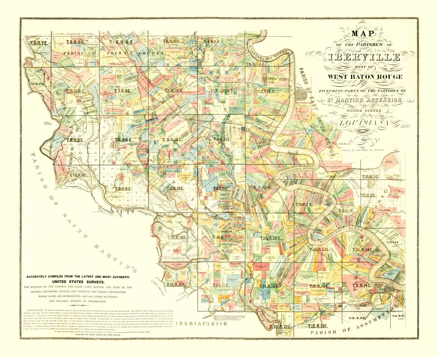 Vintage Map of Iberville Parish, Louisiana 1883