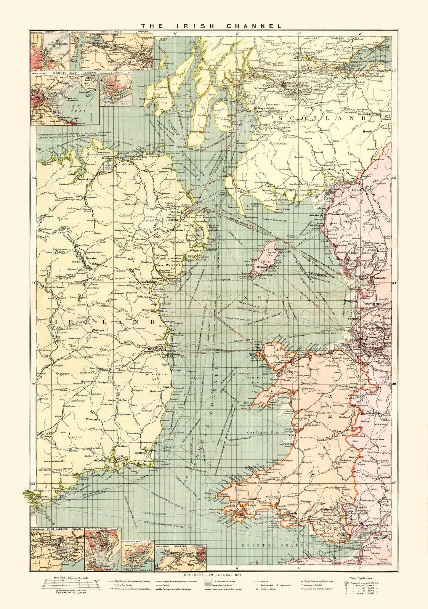 Vintage Map of the Irish Channel 1905