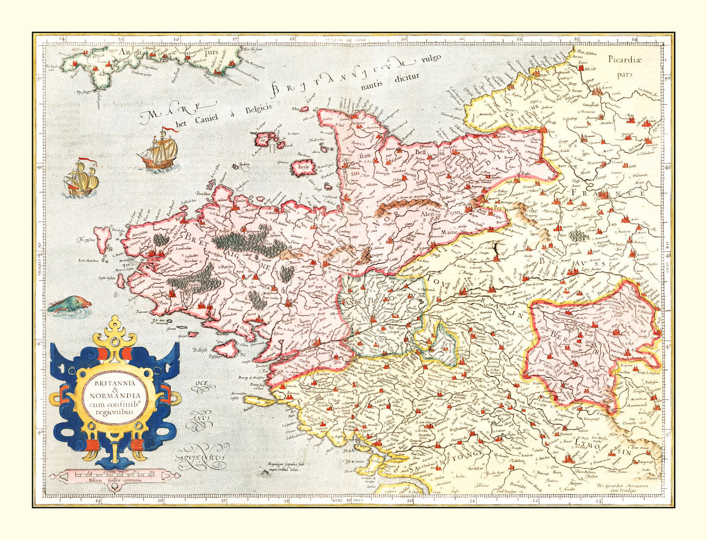 Vintage Map of Brittany & Normandy France, 1623