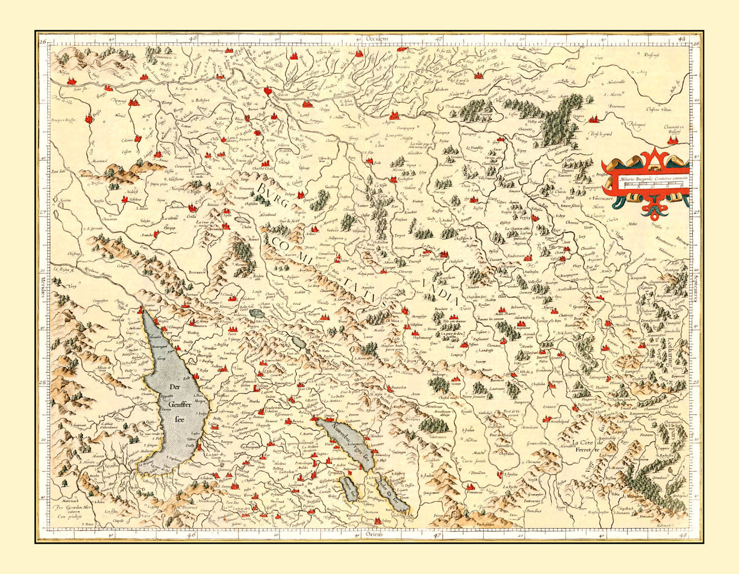 Vintage Map of Burgundy France, 1623